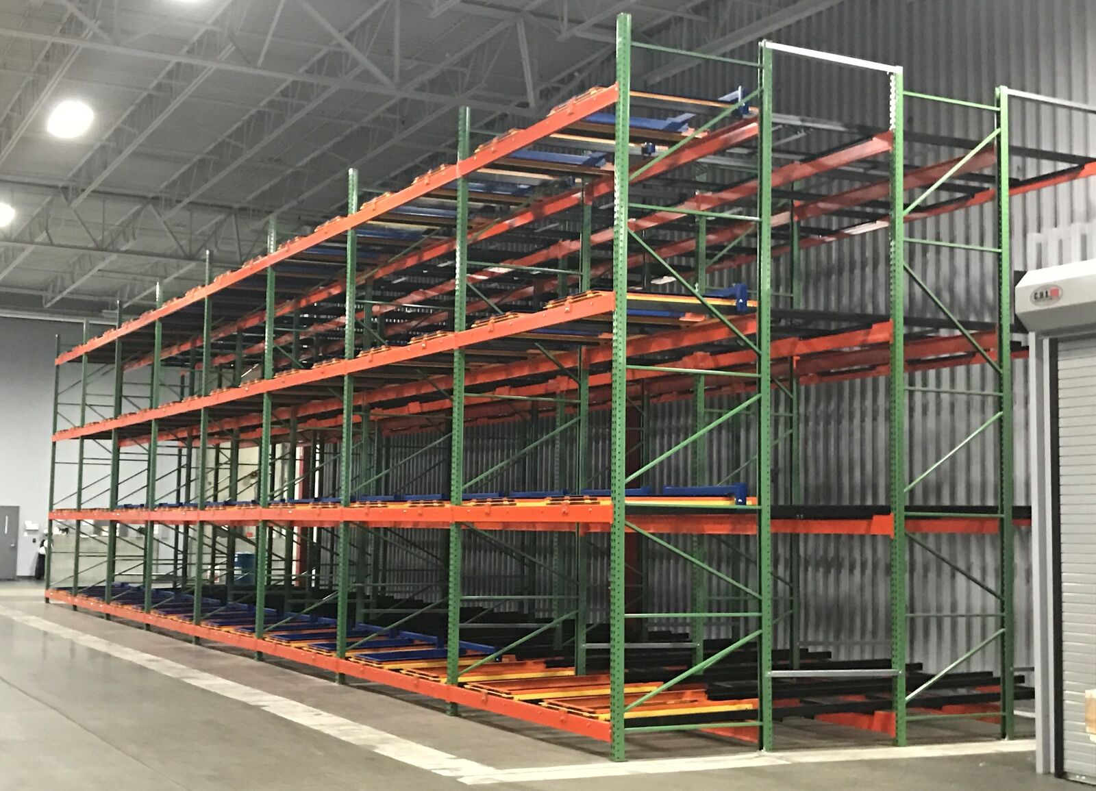 Pushback Rack system inside a Missouri warehouse